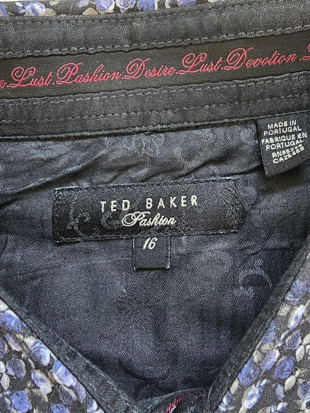 Ted Baker Black and Navy Micro Floral Dress Shirt Sz. 16 - Picture 6 of 8